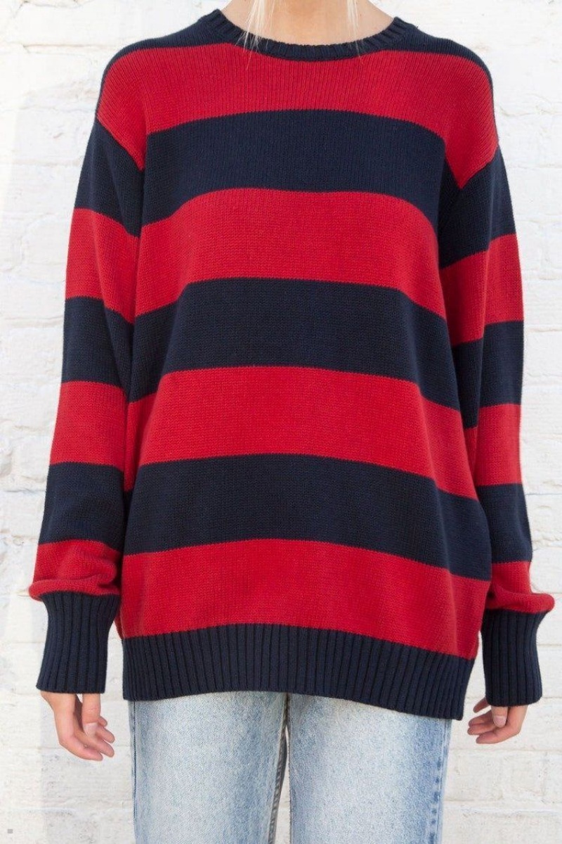 Chandail Brandy Melville Brianna Coton Thick Stripe Bleu Marine Rouge | XUU-02996826